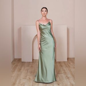 Revelry Silver Sage Skye Satin Dress Size 2